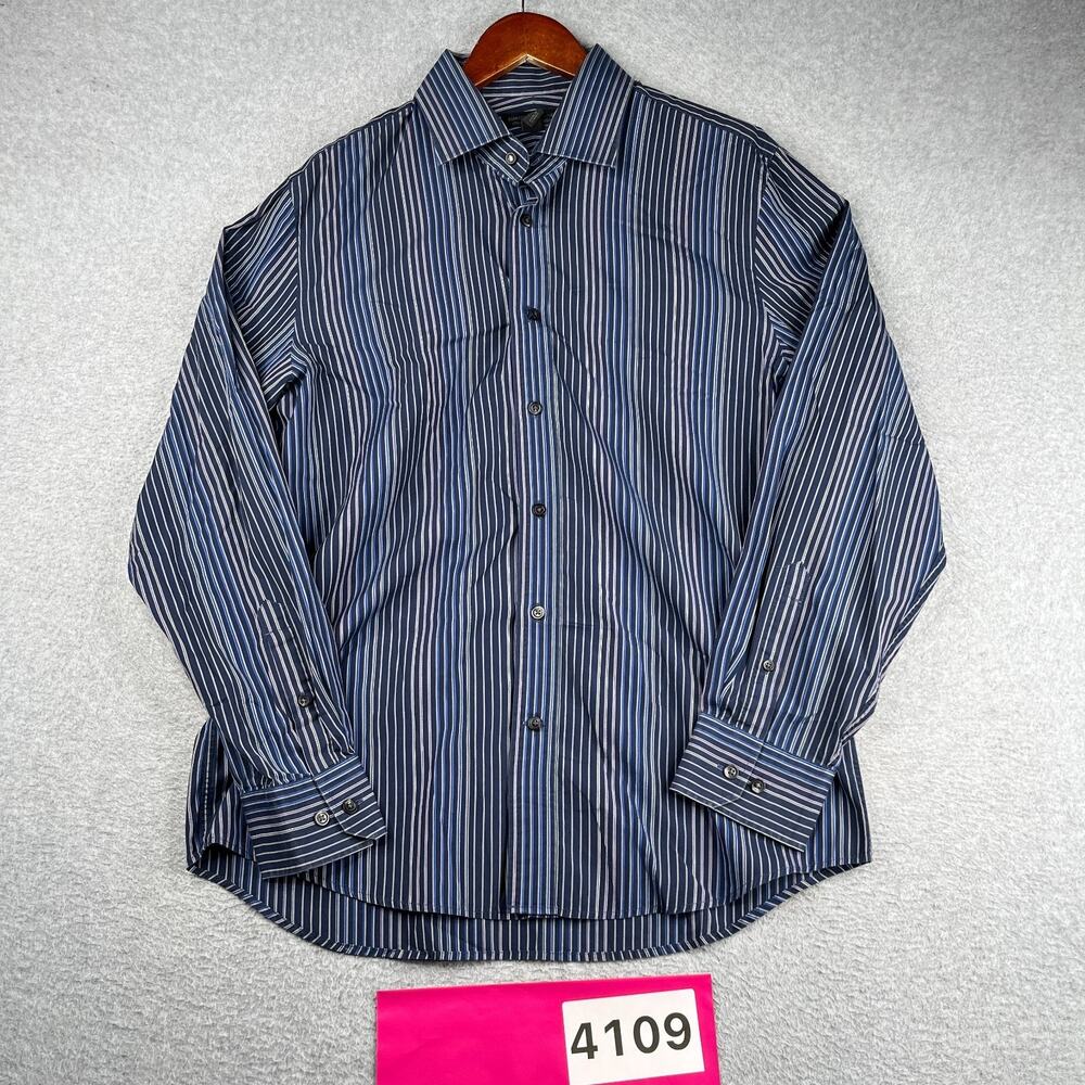 Express Shirt Navy Striped Casual Classic Button Up Long Sleeve Mens Large